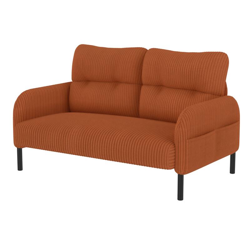 Corduroy Foam Upholstered Loveseat Couch Ergonomic Lounge Sofa with Side Pockets and Solid Wood Frame Soft 2 Seater Sofa