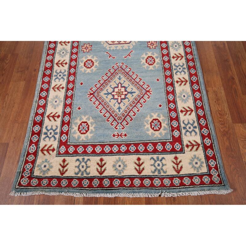 Light Blue Kazak Oriental Runner Rug Handmade Wool Carpet - 2'10" x 15'0"