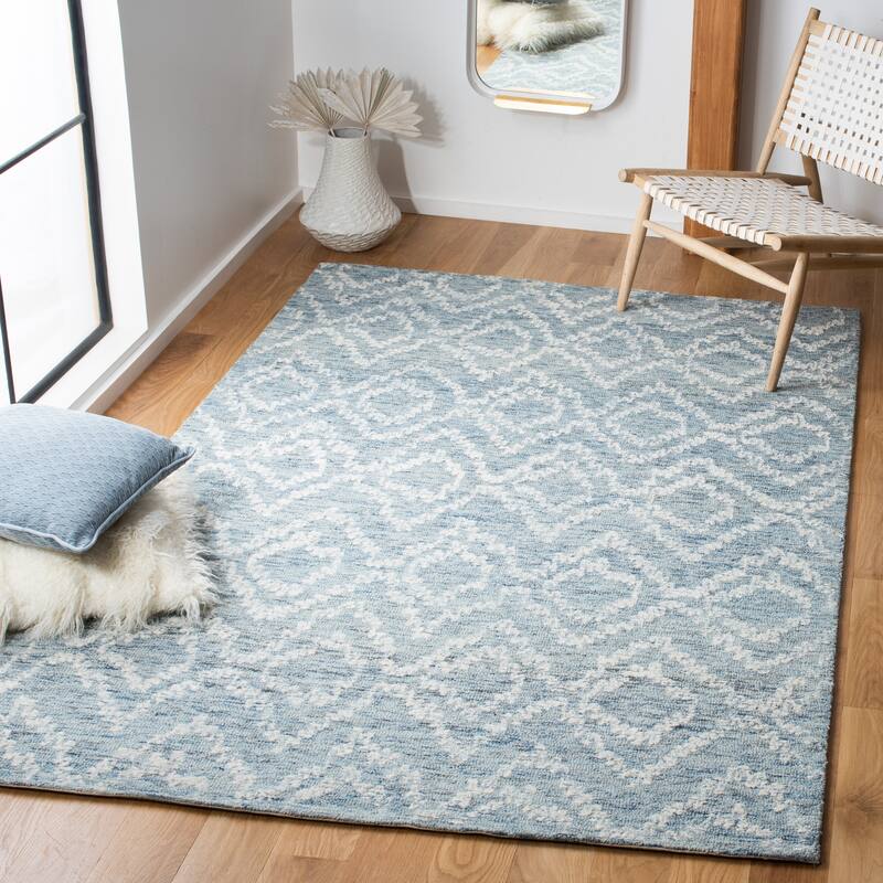 SAFAVIEH Handmade Metro Balbine French Country Wool Rug - 6' Square - Natural/Blue