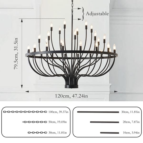 dimension image slide 1 of 4, Modern Farmhouse Candle Chandelier Black Large Wagon Wheel Chandeliers