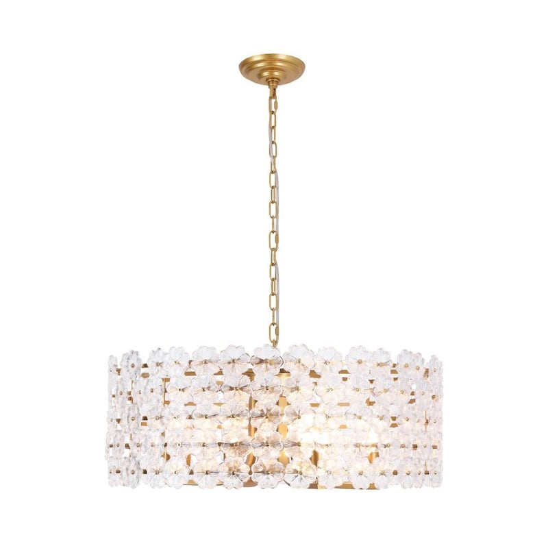 Mid-Century 8-Light Glass Blossom Round Cage Chandelier 25.6 in