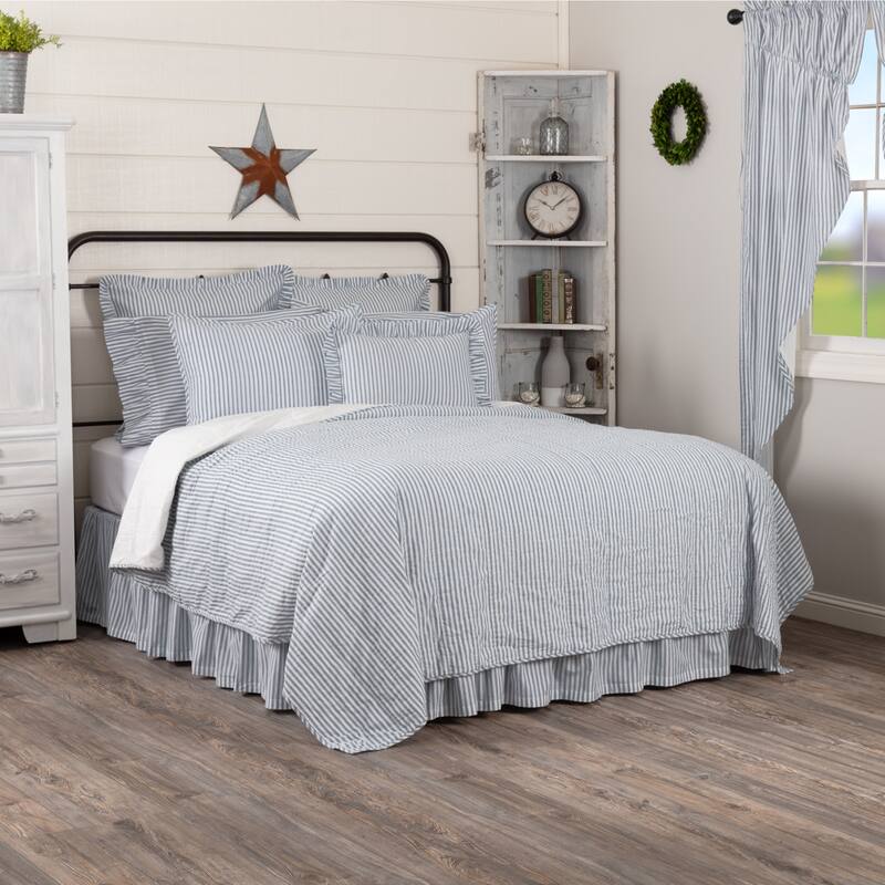 Sawyer Mill Ticking Stripe Quilted Coverlet - Denim Blue/Soft White - California King