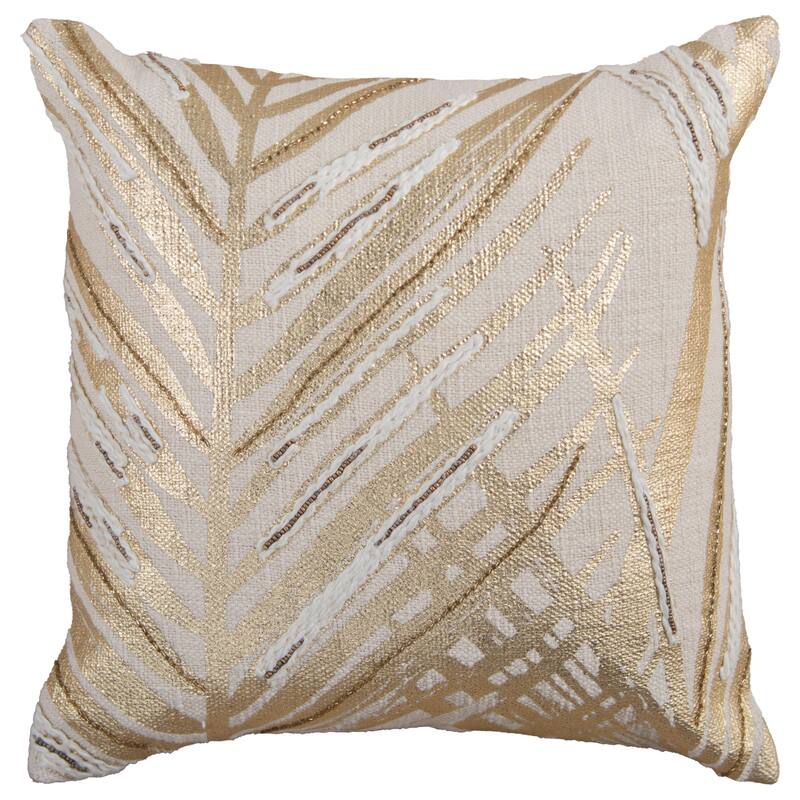 Rizzy Home Botanical Embroidered Throw Pillow, 18-inch - Down Alternative - Gold/Natural