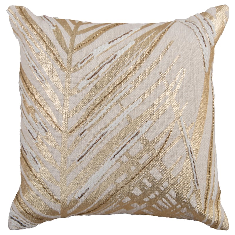 Rizzy Home Botanical Embroidered Throw Pillow - Cover Only - Gold/Natural