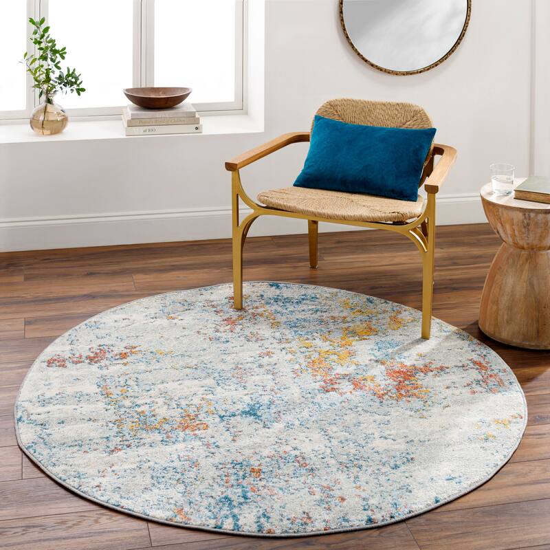Livabliss Sunderland Minimalist Abstract Area Rug - Coral Multi - 5'3" x 5'3" Round