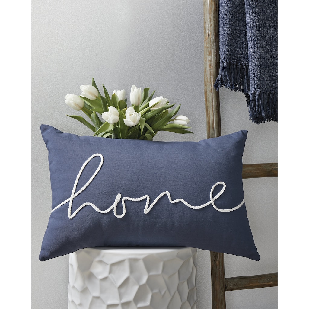Ashley Furniture Velvetley Navy/White Indoor/Outdoor Pillow