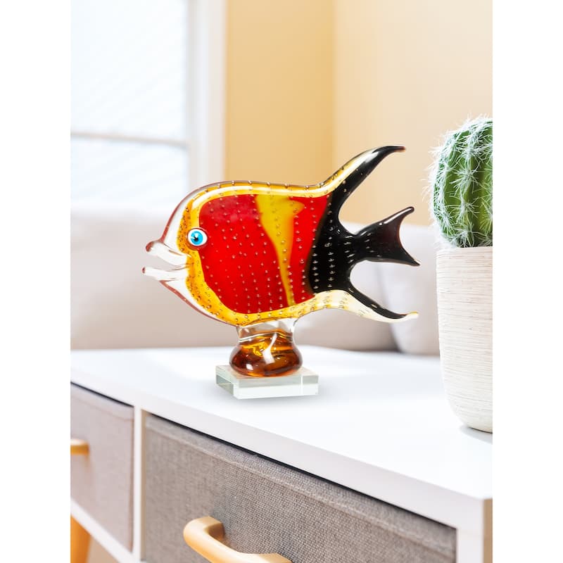 8.75 IN Tall Bora Handcrafted Art Glass Fish Figurine