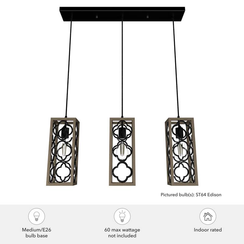 Hunter Gablecrest 3-Light Linear Cluster Ceiling Light - Kitchen Island, Dining Room - Farmhouse, French Country, Distressed