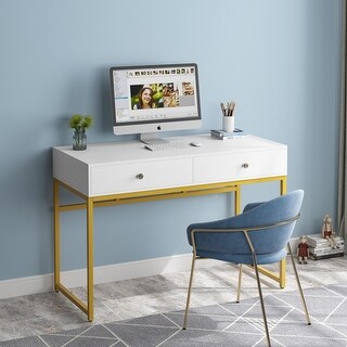 Tribesigns47 Computer Desk With 2 Drawers Modern Simple Laptop Desk For Home Office White Gold Dailymail