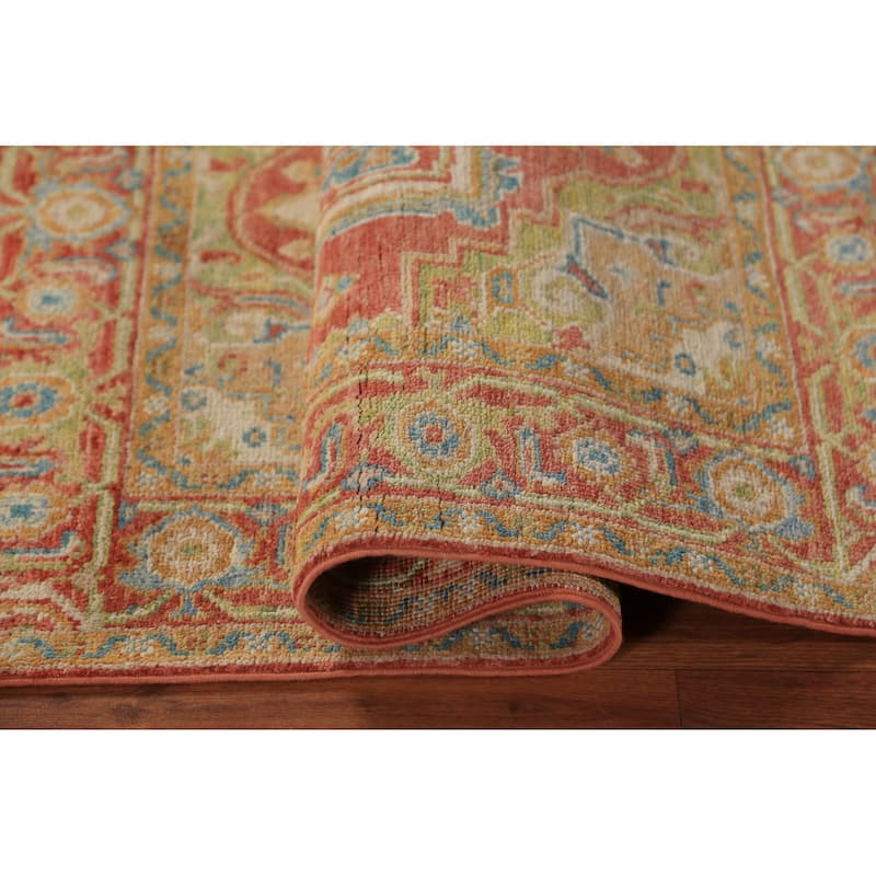 Vegetable Dye Heriz Serapi Rug Hand-Knotted Orange Wool Carpet - 2'10"x 4'0"