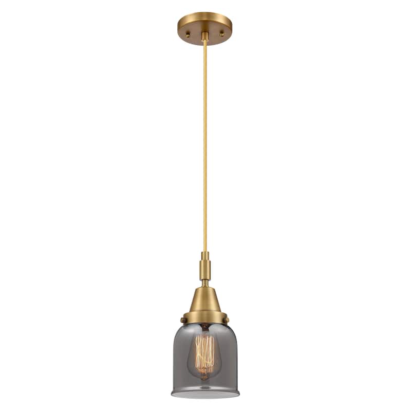 Innovations Lighting Downtown Urban - Caden Bell - 1 Light 5" Cord Hung Mini Pendant - Brushed Brass/Light Smoke Shade