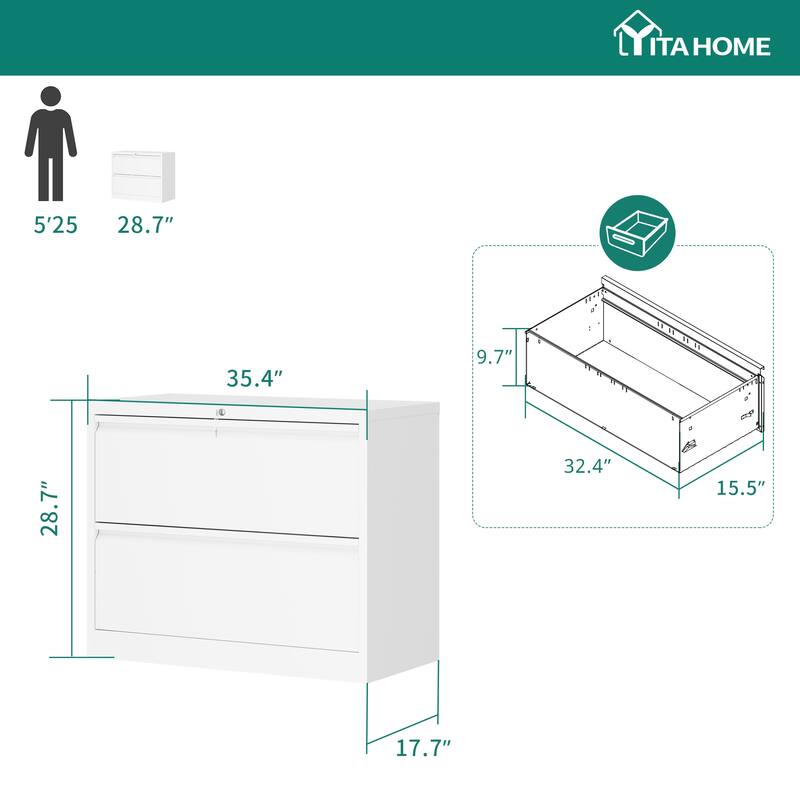 2-Drawer Metal Lateral File Cabinet with Lock