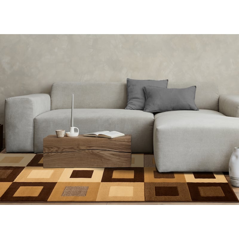 Florence Collection - Vintage Brown Squares Area Rug