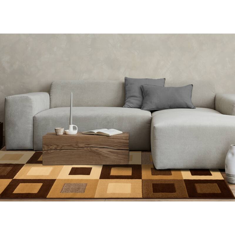 Florence Collection - Vintage Brown Squares Area Rug