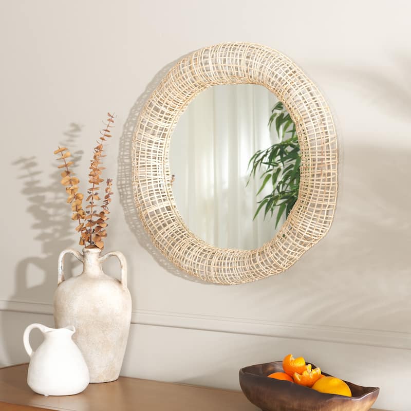 SAFAVIEH Home Alia 24-Inch Natural Round Mirror - 24"W x 2.5"D x 24"H