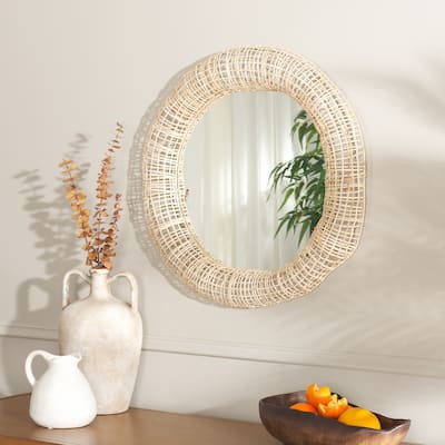 SAFAVIEH Home Alia 24-Inch Natural Round Mirror - 24"W x 2.5"D x 24"H