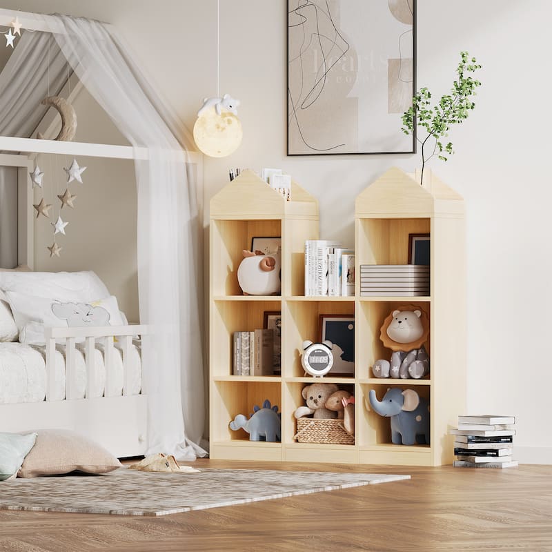 8-Cubby Kids Bookshelf Wooden Toy Storage Organizer Bookcase