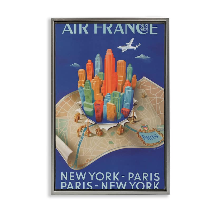 Stupell Air France Vintage Travel Framed Floater Canvas Wall Art Design By Marcus Jules - 17 x 25 - Grey