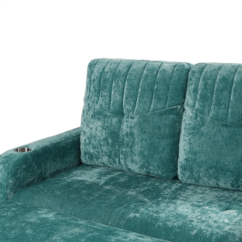 53.9" Chenille Convertible Loveseat with Pull-Out Bed, 3 USB Ports, and Smart Storage