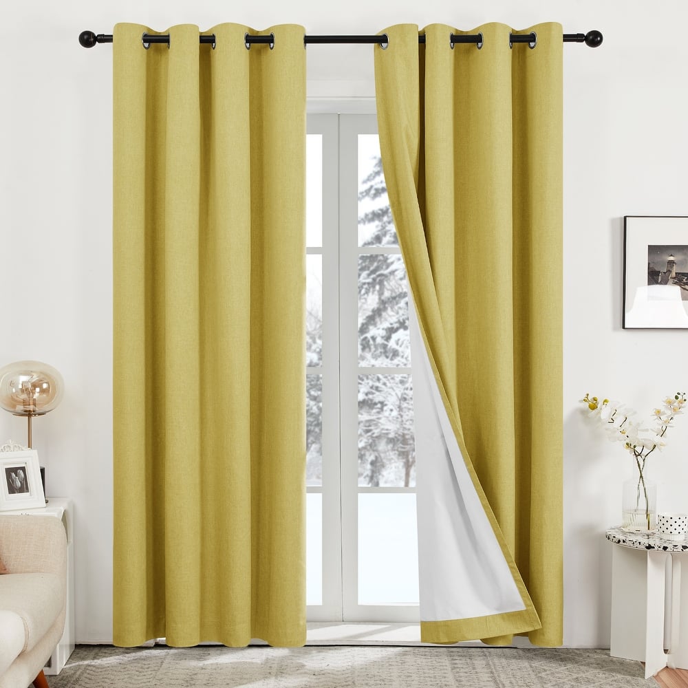 Deconovo Blackout Living Room Curtains Faux Linen Drapes 2 Panels