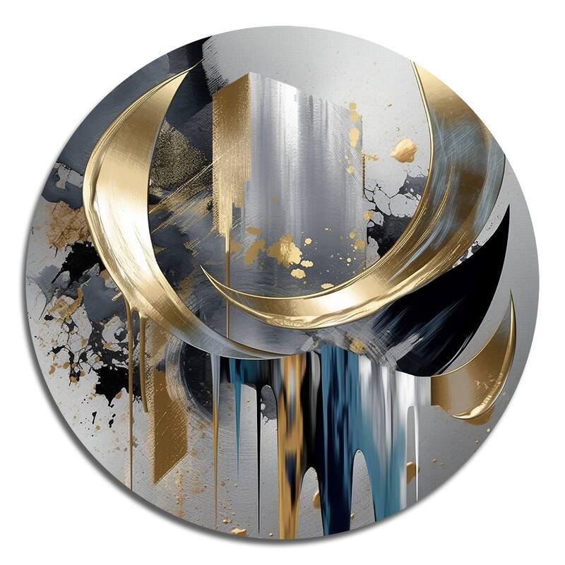 Designart "Abstract Shapes And Lines I" Abstract Marble Metal Round Wall Art