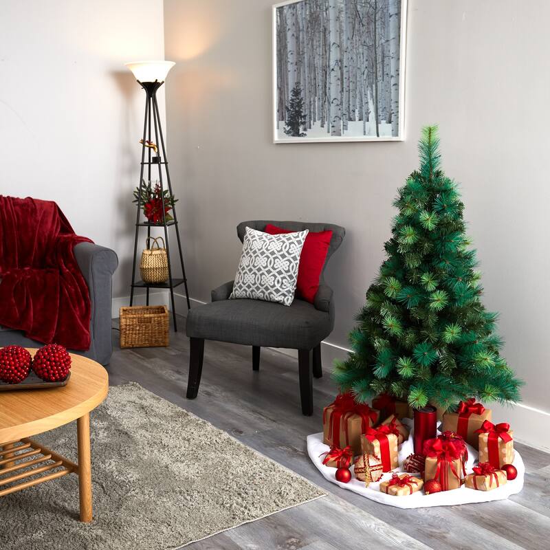 4ft. Assorted Green Pine Artificial Christmas Tree with 70 LED Lights - Compact Festive Holiday X-Mas Tree