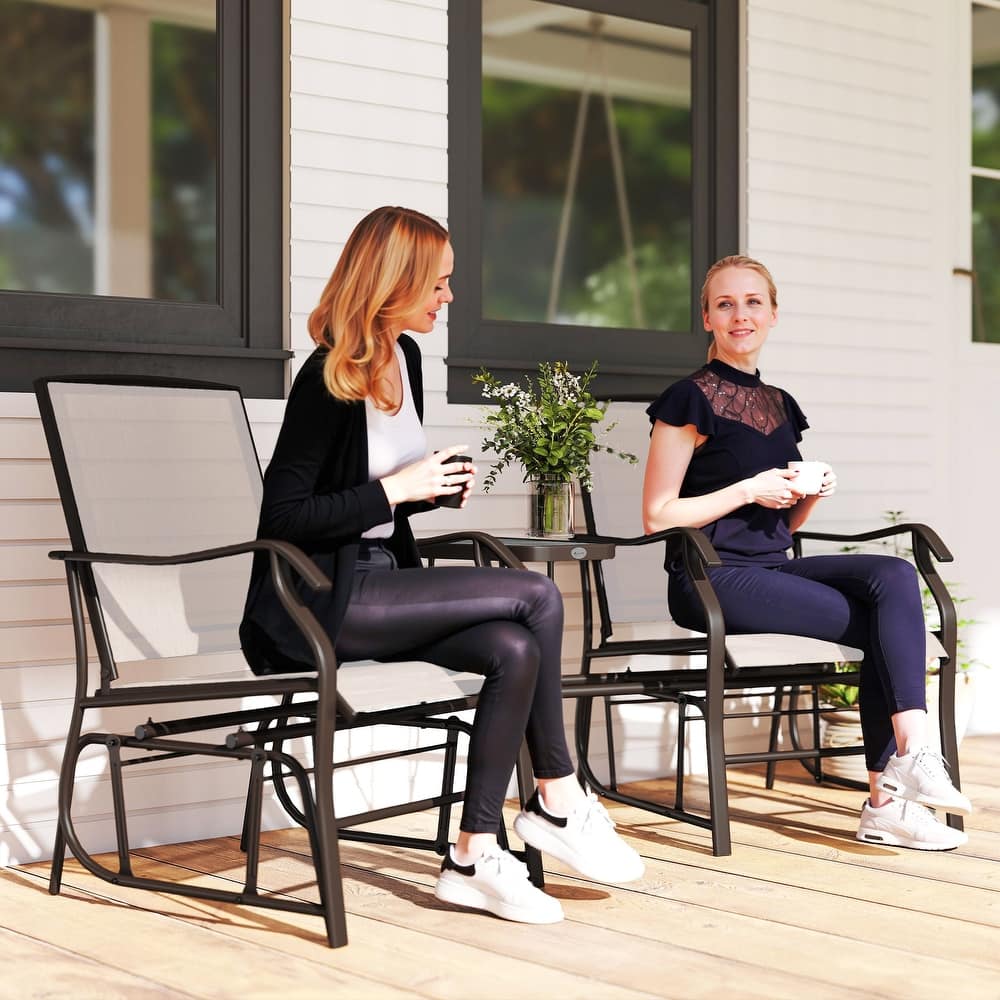 Outsunny 3-pc. Outdoor Sling Fabric Gliding Rocker Chairs w/ Table