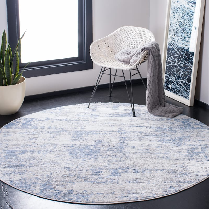 SAFAVIEH Amelia Modern Abstract Rug - 6'7" Round - Ivory/Blue - Round