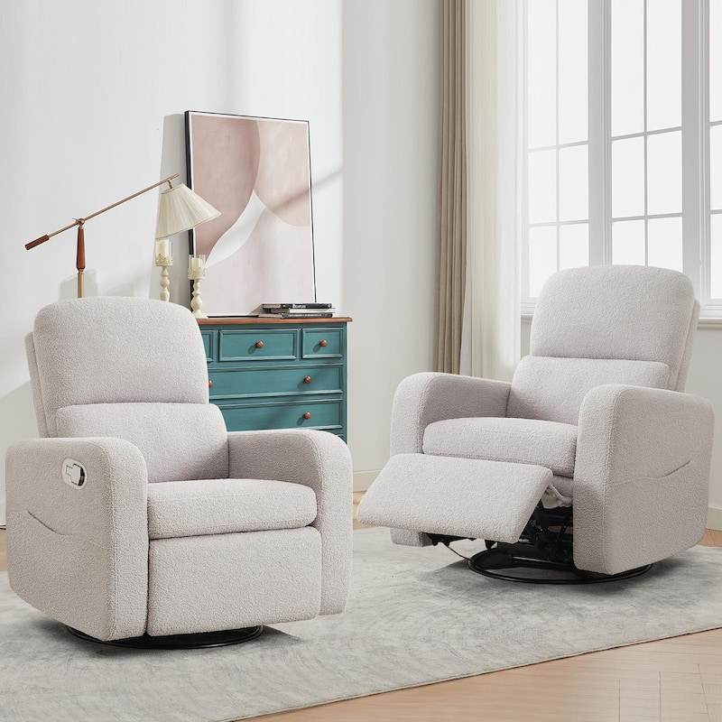 Swivel Manual Recliner Chair Teddy Fabric Nursery Glider Rocking Recliner Set of 2 - Teddy - Grey