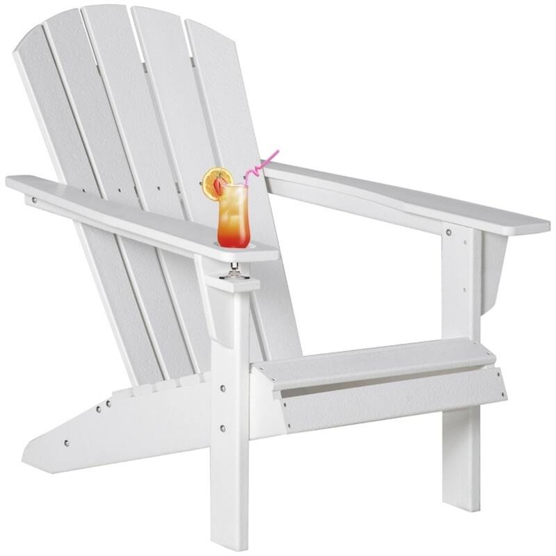Reclining Adirondack Chair with Wide Armrests and Slatted Design for Outdoor Spaces - 29.5" W x 34.25" D x 35.5" H - White