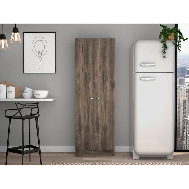 Multi-Storage Single-Door Pantry Cabinet with 5 Internal Shelves, Dark Brown - N/A - Brown