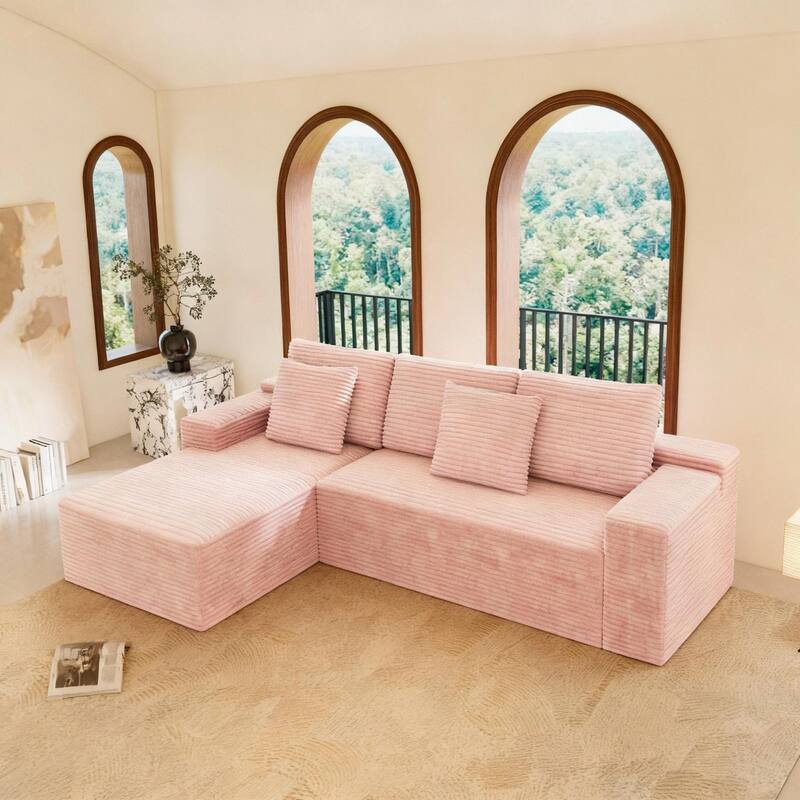 104" Sectional Couch with L-Shape Chaise, Modern Upholstered Couches with Deep Seat, Corduroy Sponge Compressed Sofa