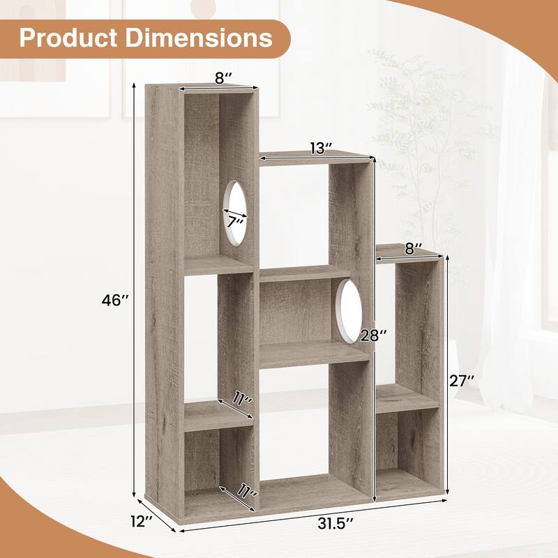 Gymax Modern Cat Bookshelf w/ 2 Round Holes Anti-Tipping Device for