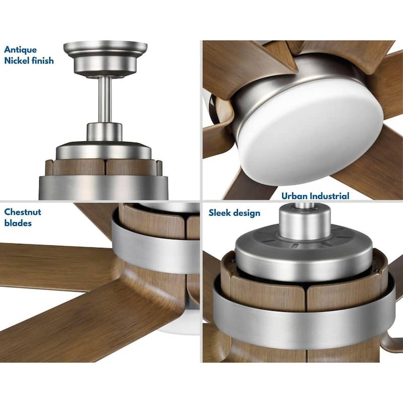 Kaysville Collection 6-Blade Chestnut 56-Inch DC Motor LED Urban Industrial Ceiling Fan - 56 in x 56 in x 17.25 in