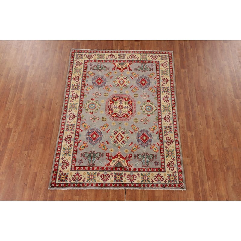 Kazak Oriental Area Rug Hand-Knotted Living Room Wool Carpet - 4'11" x 6'8"