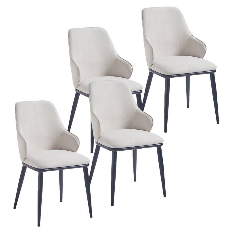 Contemporary Fabric and Metal Dining Chair, Set of 4 - Beige and Black