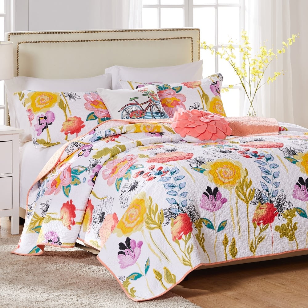 Greenland Home Fashions Watercolor Dream 100% Cotton Modern Floral Quilt Set