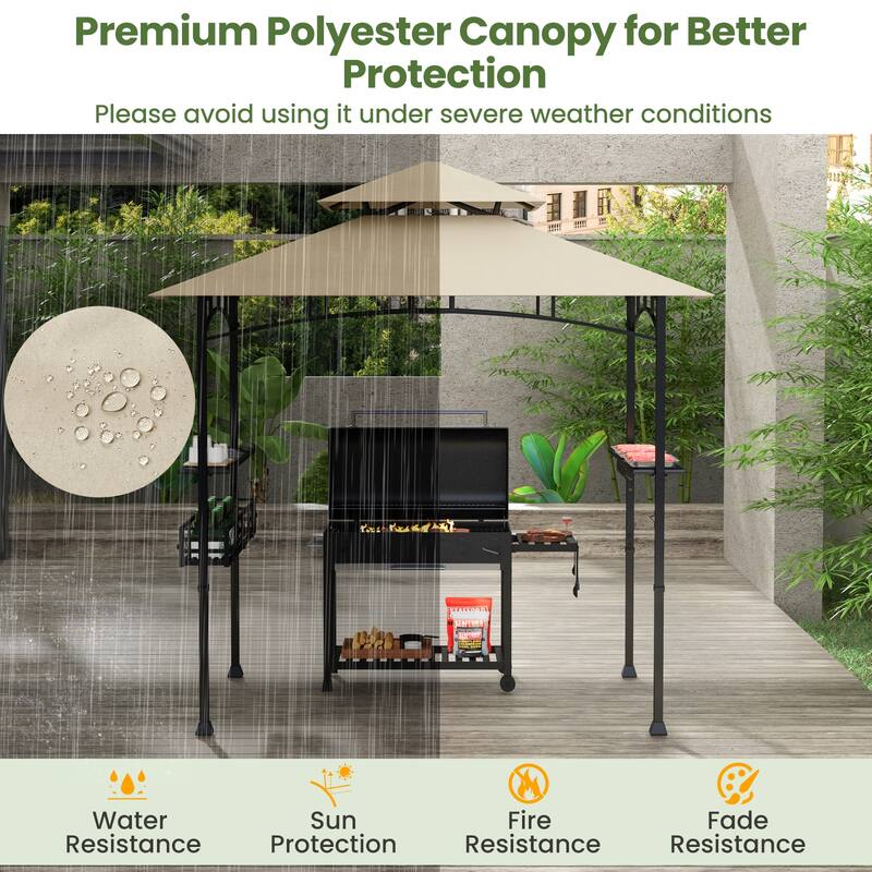 Gymax 8 x 5 FT BBQ Grill Gazebo w/ 2 Side Shelves Storage Basket