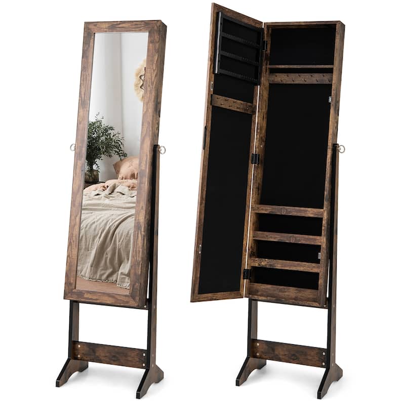 Gymax Jewelry Mirrored Cabinet Armoire Organizer Storage Box w/ Stand