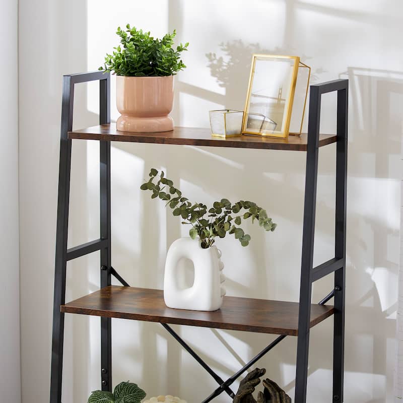 Jomeed Rustic Modern 4 Tier Wood and Steel Bookshelf Storage Organizer Shelf - 30