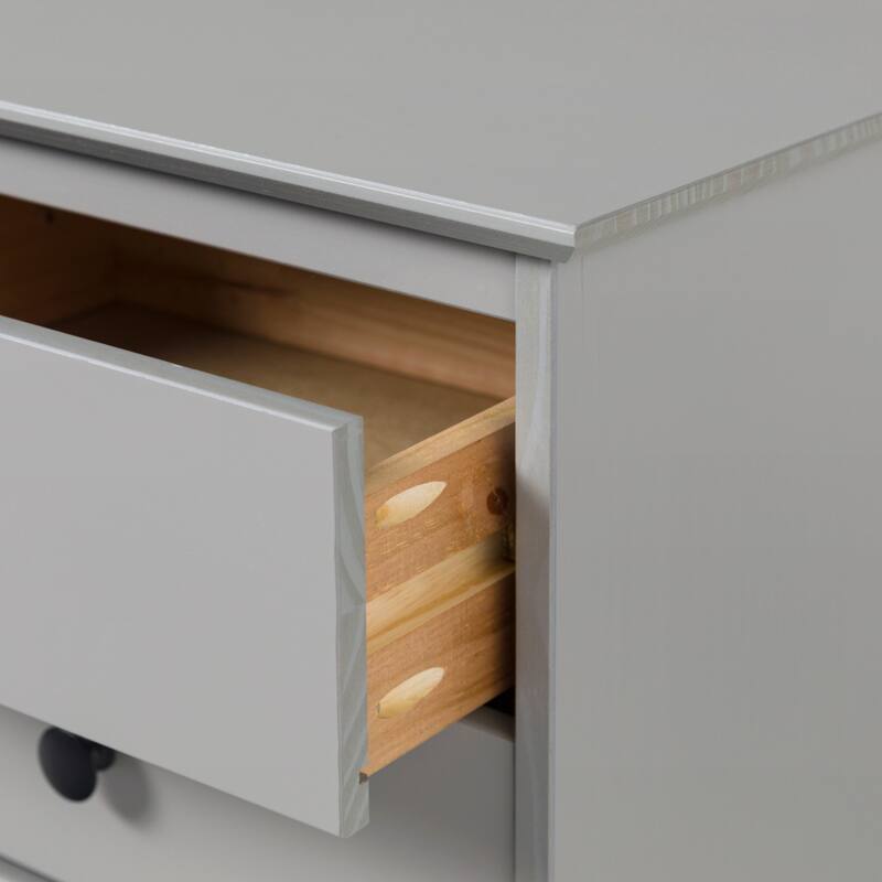 Grey Solid Wood 3-Drawer Nightstand with Black Metal Pulls