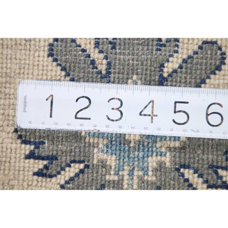 Hand Knotted Oriental 100% Wool Carpet Traditional Geometric Greys & Charcoal Kazak Area Rug - 9' 10'' X 6' 8''