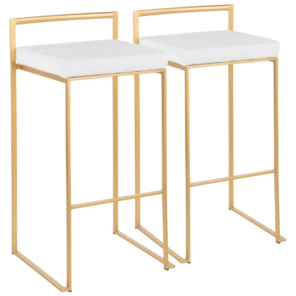 Lumisource Fuji Barstool in Gold with Camel Faux Leather - Set of 2 - 16"Lx17.5"Wx34"H