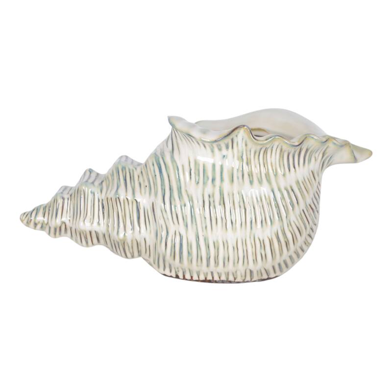 Ceramic Shell Shaped Sculpted Decorative Bowl with Textured Detail - 13" x 6" x 6"