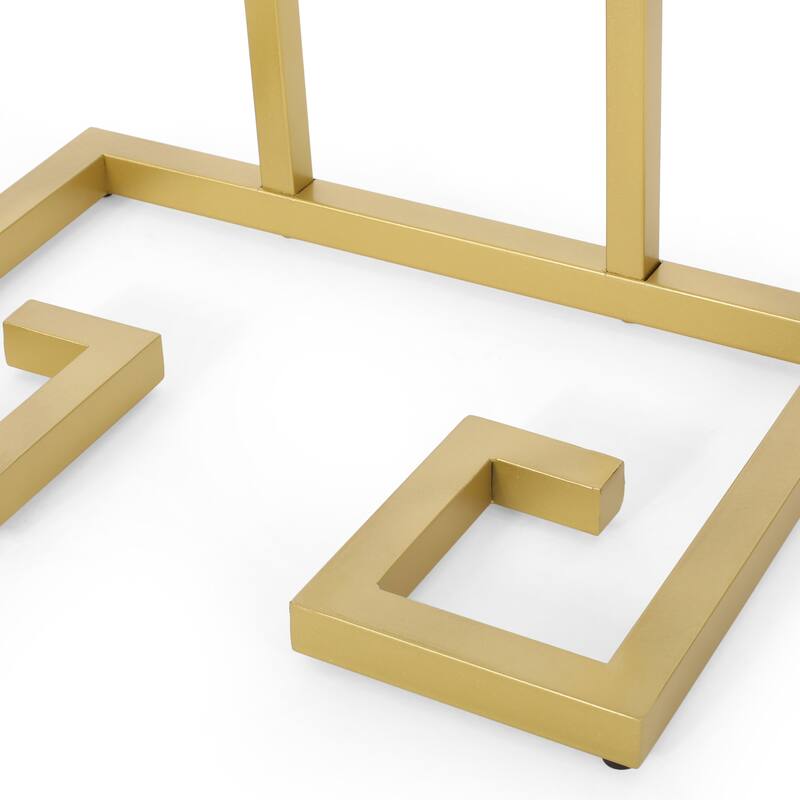 Roomfitters Modern C Shaped End Table with Metal Frame, Sofa Side Table for Living Room or Bedroom, Gold