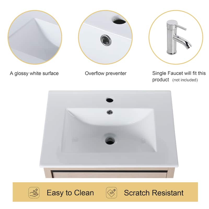 Malwee 24" Floating Bathroom Vanity, Wall Mounted Bathroom Vanity with Ceramic Sink,2 Soft Close Drawers