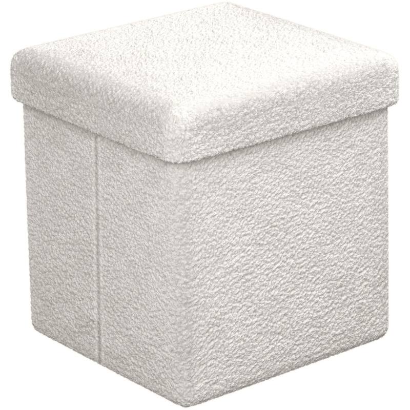 Sorbus Teddy Storage Ottoman Square Soft Sherpa Plush Tufted Footstool - White