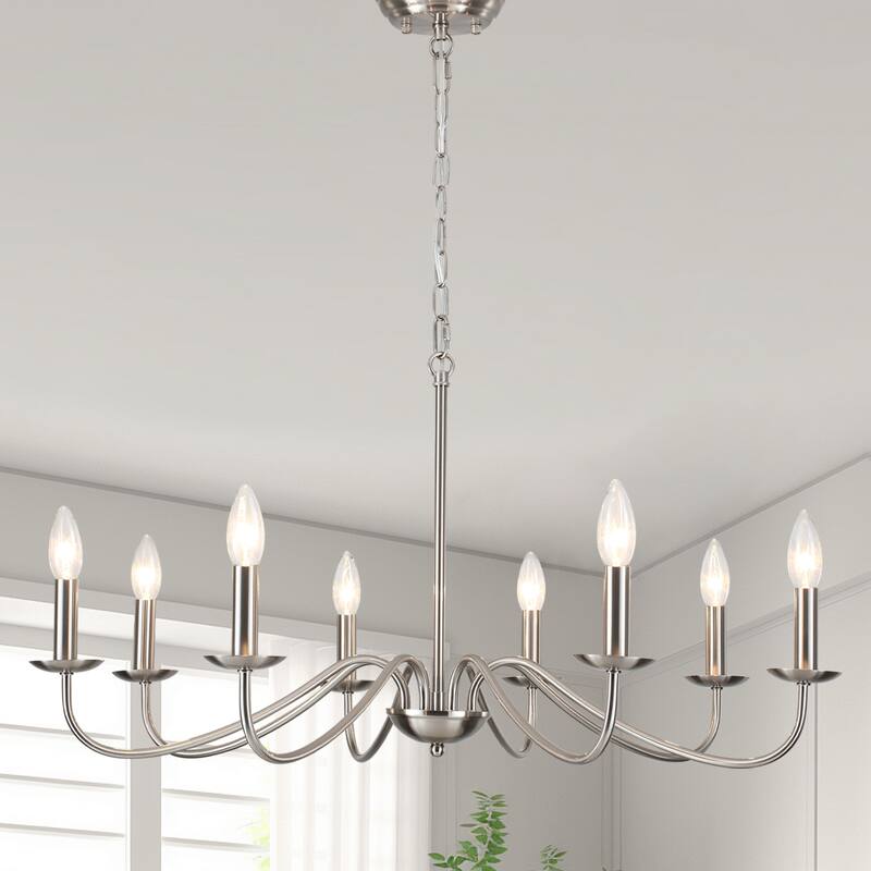 8-Light Farmhouse Candle Chandelier for Bedroom, Kitchen, Living Room and Foyer - Sandnickel