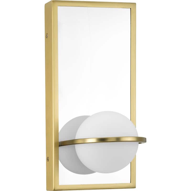 Pearl LED Collection Satin Brass Etched Opal Glass Wall Bracket - 5.75 in x 5.4375 in x 12.0625 in - 5.75 in x 5.4375 in x 12.0625 in