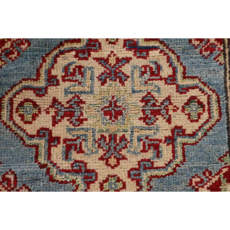 Light Blue Kazak Oriental Runner Rug Hallway Hand-Knotted Wool Carpet - 2'1" x 5'9"